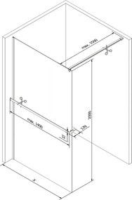 Mexen Kioto+, sprchová zástena Walk-In s poličkou a vešiakom 70 x 200 cm, 8mm číre sklo, grafitový profil, 800-070-121-95-00
