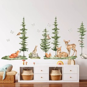 Nálepka na stenu - Forest lesný motív so srnkami a zvieratkami