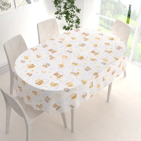 Biante Detský bavlnený oválny obrus Sandra SA-461 Zvieratká medzi hviezdičkami na bielom 50x100 cm
