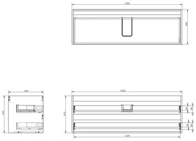 Mexen Orio, kúpeľňová skrinka 140 cm s hornou doskou, 2 zásuvky, biela lesklá, 91A10-14047-2-BFFC00