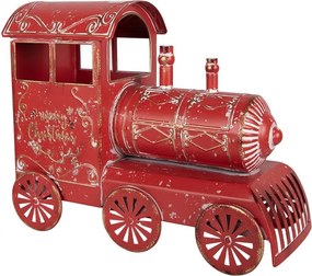 Červená kovová dekorácia mašinka Merry Christmas - 69*15*28 cm
