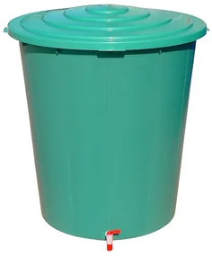 Plastový záhradný sud na dažďovú vodu, 300 L, výpustný kohútik, veko