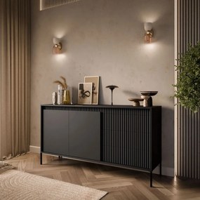 KOMODA RAYMOND 2D3S SO ŠUPLÍKMI ČIERNA MATNÁ 153 cm