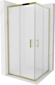 Mexen Rio, štvorcový sprchovací kút s posuvnými dverami 90(dvere) x 90(dvere) x 190 cm, 6mm sklo námraza, zlatý profil, 860-090-090-50-30