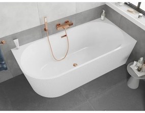 Mexen Silo, rohová voľne stojaca ryhovaná vaňa, pravá, 170 x 80 cm, biela lesklá, ružové zlato prepad, 52891708000P-60