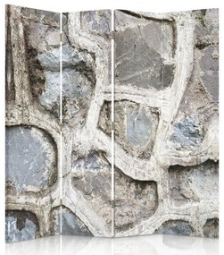 Ozdobný paraván, Šedá kamenná zeď - 145x170 cm, štvordielny, obojstranný paraván 360°