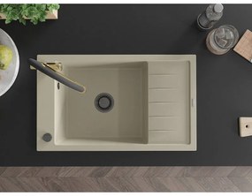 Mexen Elias, 1-komorový granitový drez 795x480x200 mm a drezová batéria Duo, béžová, 6511-69-671701-57-B