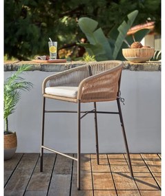 Béžová kovová/polstrovaná záhradná barová stolička Yanet – Kave Home