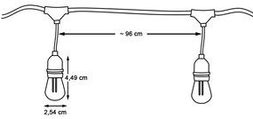 Vodeodolná svetelná dekoračná reťaz, 15 ks E27 LED žiaroviek, 14,6 m, teplá biela