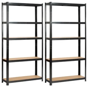 Set 2 kovových regálov 90x30x180 cm čierny
