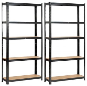 Set 2 kovových regálov 90x30x180 cm čierny
