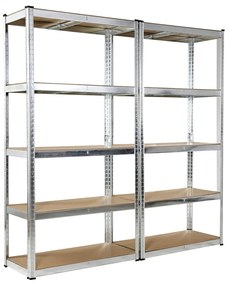 2x bezskrutkový kovový regál, 180x90x40 cm, 5x HDF polica, 175 kg na policu, zinok