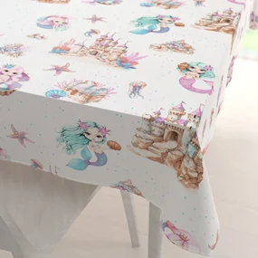 Biante Detský bavlnený obdĺžnikový obrus Sandra SA-567 Morské víly a kráľovstvo na bielom 140x220 cm