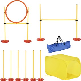 Sada pre agility pre psov PawHut, tréningová súprava, prekážková dráha, plast, polyester, žltá, 128 x 23 x 9-100 cm | Aosom