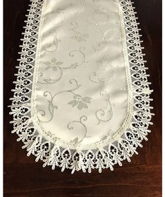 Luxusný béžový oválny obrus s jemnou vyšívkou a krajkou Šírka: 35 cm | Dĺžka: 70 cm