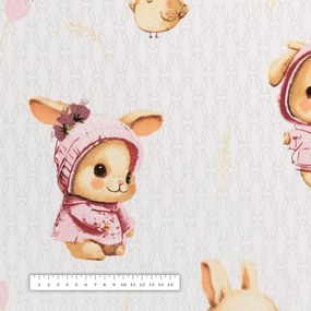 Biante Detský bavlnený obdĺžnikový obrus Sandra SA-538 Ružové zajačiky a vtáčiky na bielom 140x160 cm