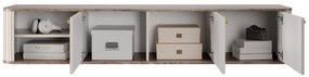 Závesný TV stolík Vespera 3D 187 cm - kašmírová /orech / zlatá