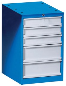 Zásuvkový dielenský box na náradie k pracovnému stolu GD, 5 zásuviek, 510 x 592 x 810 mm, modrá / sivá