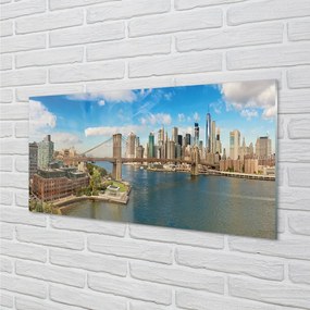 Sklenený obraz Bridge panorama mrakodrapov 100x50 cm