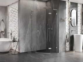 Mexen Lunar, L päťuholníkový sprchový kút naklápací vpravo 80 x 80 cm, 8mm číre sklo, oceľový profil, 831L-080P-080L-97-00-P