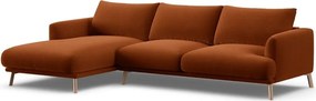Zamatová rohová pohovka v terakotovej farbe (ľavý roh/s leňoškou) Naomi – Micadoni