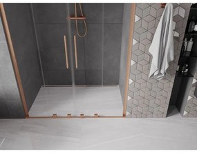Mexen Velar L Duo, posuvné sprchové dvere do otvoru 140 cm, 8mm číre sklo, medená matná, 871-140-003-02-65