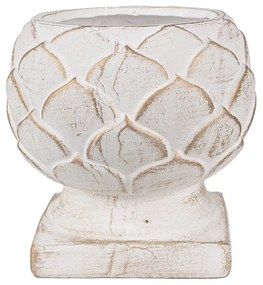 Bielo-zlatý cementový kvetináč v tvare šišky na podstavci M - Ø 18*17 cm