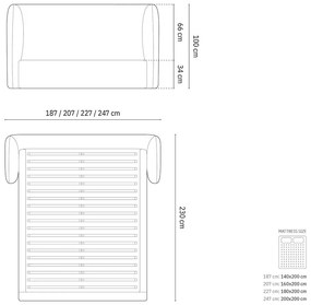 Krémová čalúnená dvojlôžková posteľ s úložným priestorom s roštom 180x200 cm Miley – Micadoni