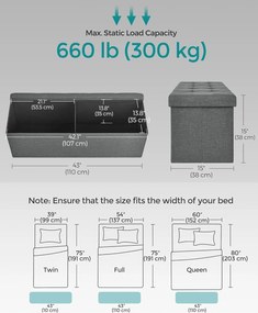 Taburetka 120 L, lavica s úložným priestorom, nosnosť 300 kg, tmavosivá