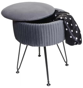 Taburetka s úložným priestorom K47- zamat, v45 x Ø35 cm - Sivá