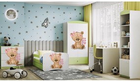 Detská skriňa Babydreams 90 cm medvedík s kvietkami zelená