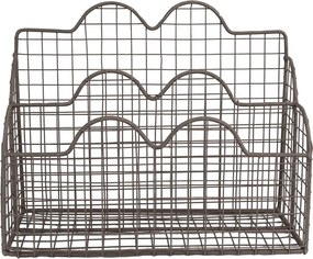 Hnedý antik kovový držiak na listy - 27*12*22 cm