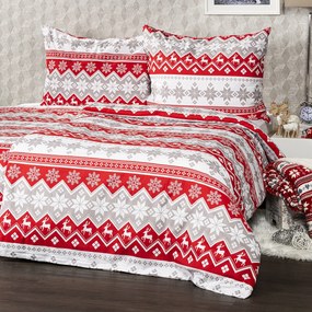 4home Vianočné bavlnené obliečky Red Nordic , 140 x 200 cm, 70 x 90 cm