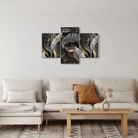 Obraz - Tropické listy v čierno-zlatej (90x60 cm)
