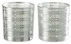2ks Strieborné sklenené svietniky na čajovú sviečku s etnickým vzorom - 7,3 * 7,3 * 8 cm