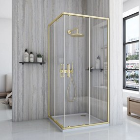 Rea City, sprchovací kút s posuvnými dverami 80(dvere) x 80(dvere) x 190 cm, zlatý matný profil + čierna sprchová vanička Savoy, KPL-K6447