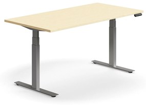 Výškovo nastaviteľný stôl QBUS, rovný, 1600x800 mm, strieborný rám, breza