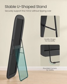 Celotelový zrkadlo, stojace zrkadlo s zaoblenými rohmi, čierne