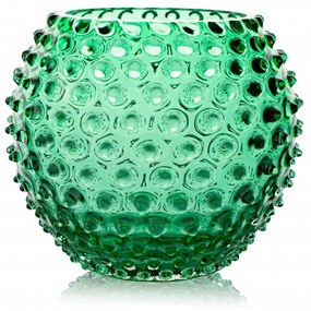 Váza, Jílek Glassworks, HOBNAIL, Podj. zelená, 16 cm