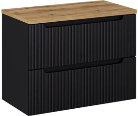 Koupelnová sestava Nova Black 80 cm s umyvadlem, deskou a skříňkami černá/dub evoke