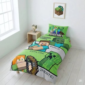 Obojstranné posteľné obliečky z mikrovlákna Survival Mode - Minecraft - 70x90 cm + 140x200 cm