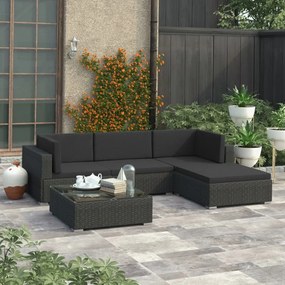 vidaXL 5-dielna záhradná sedacia súprava s vankúšmi čierna polyratanová