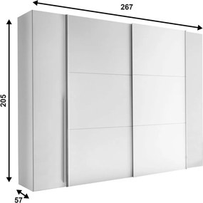 Šatníková skriňa Maturs, 267 cm, biela