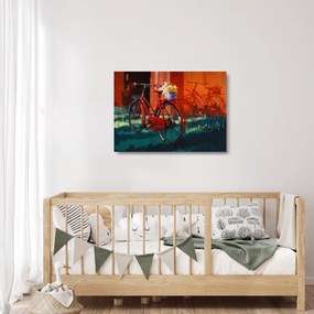 Sklenený obraz červeného kolesa, akrylová maľba (70x50 cm)