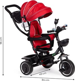 ECOTOYS trojkolka pre deti 1–4 roky, otočné sedadlo 360°, skladacia strieška, s rukoväťou