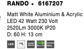 LED stropné svietidlo Rando 60 3000K biele
