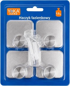 Erga Ravi, nástenné háčiky na uteráky na pásku 3M alebo hmoždinky, 4ks, 5×5 cm, brúsená oceľ, ERG-YKA-CH.RAVI4-CHR