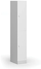 Šatníková skrinka s úložnými boxmi, 2 boxy, 1850 x 300 x 500 mm, cylindrický zámok, laminované dvere, biela