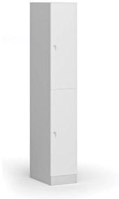 Šatníková skrinka s úložnými boxmi, 2 boxy, 1850 x 300 x 500 mm, cylindrický zámok, laminované dvere, biela
