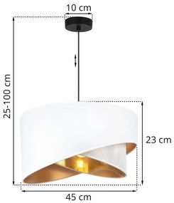 Závesné svietidlo Asti Duo, 1x PVC/biele textilné tienidlo, (fi 45cm), g, b
